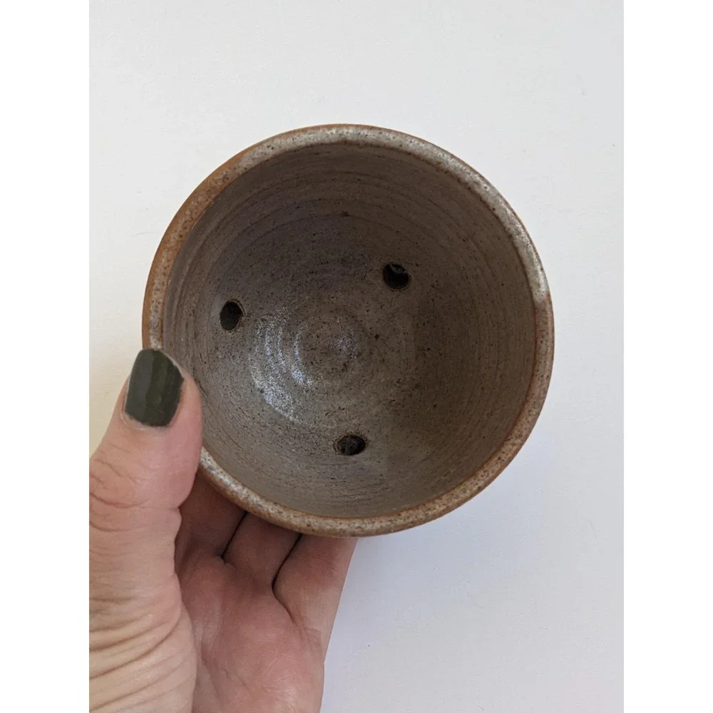 Vintage 1970s Studio Pottery Planter Saucer Small Butterfly Hand Painted Pot 3